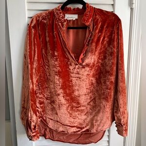 Anthropologie crushed velvet orange top size small